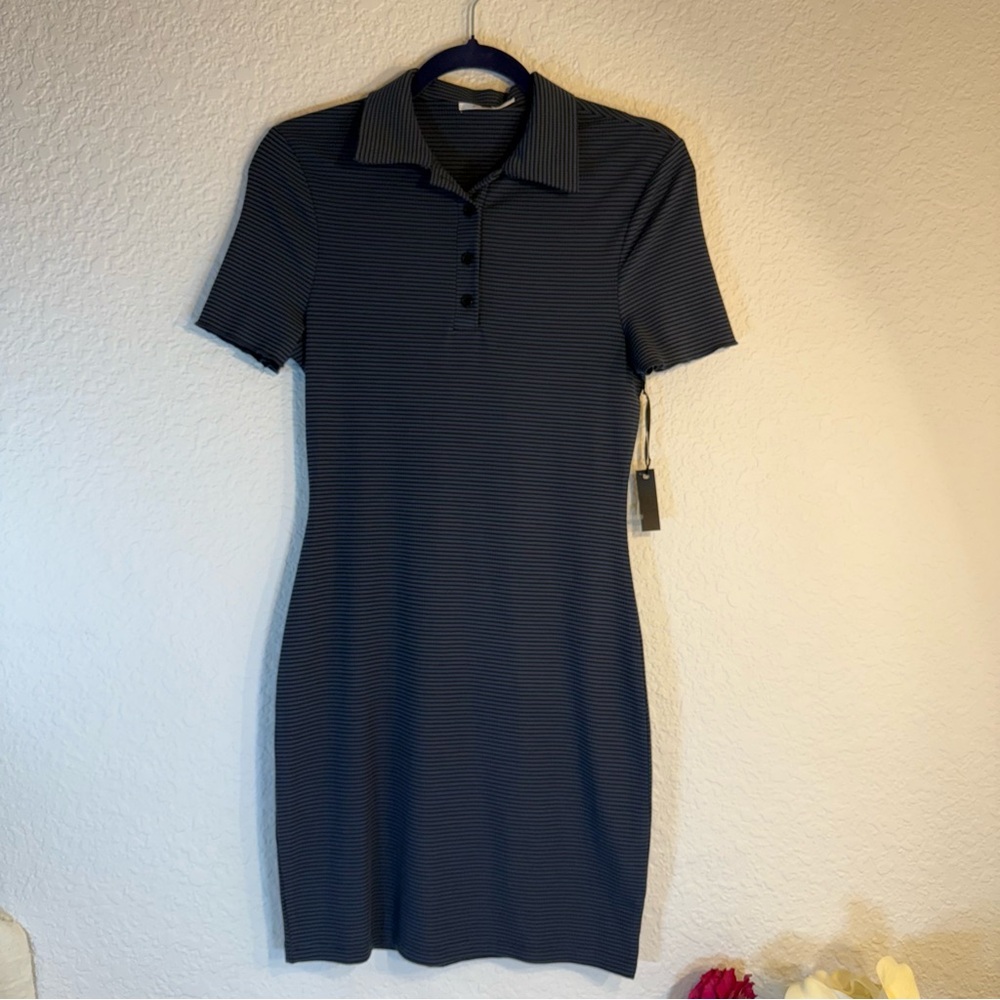 3rd‎ + Malt Women’s Polo Dress. Size M. Blue with black stripes. NWT